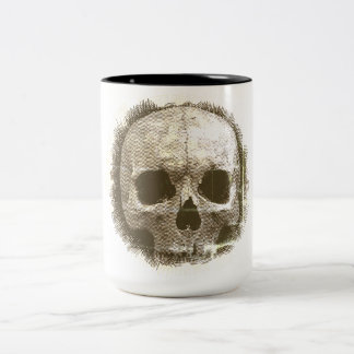 Bicolor Taza con borde negro de cráneo de arpillera desgas