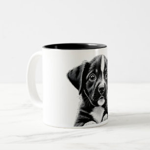 Bicolor Taza con cachorro adorable en blanco y negro - reg