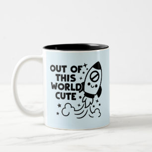 Bicolor Taza con cohete kawaii