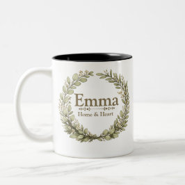 Bicolor Taza con corona botánica personalizada | Nombre pe