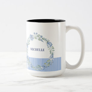 Bicolor Taza con corona floral personalizada