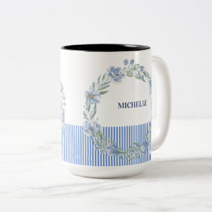 Bicolor Taza con corona floral personalizada