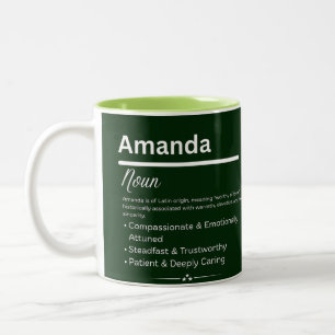 Bicolor Taza con definición de nombre personalizado Amanda