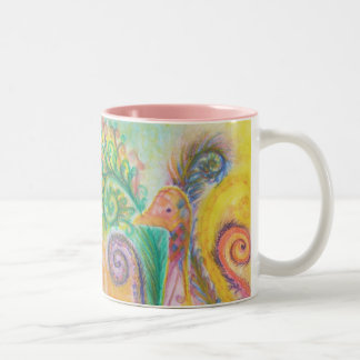 Bicolor Taza con diseño colorido del pájaro