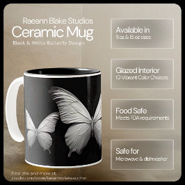 Bicolor Taza con diseño de mariposa en negro y blanco