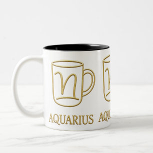 Bicolor Taza con diseño dorado del zodiaco de Acuario