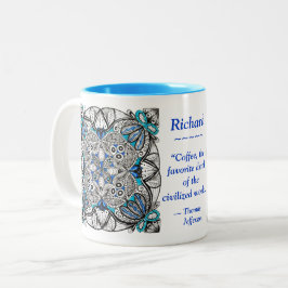 Bicolor Taza con Doodle Abstracto y cita de Jefferson en A