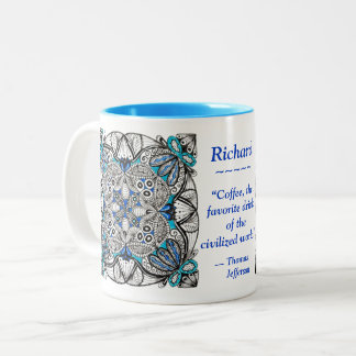 Bicolor Taza con Doodle Abstracto y cita de Jefferson en A