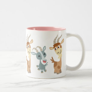 Bicolor Taza con dos cabras de dibujos animados felices y