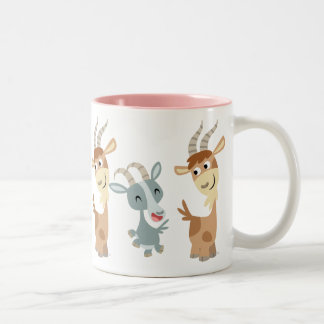 Bicolor Taza con dos cabras de dibujos animados felices y 