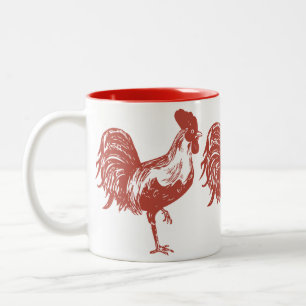 Bicolor Taza con el gallo rojo