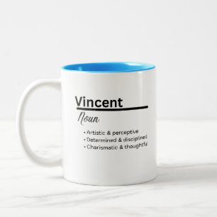 Bicolor Taza con el significado del nombre Vincent Nombr