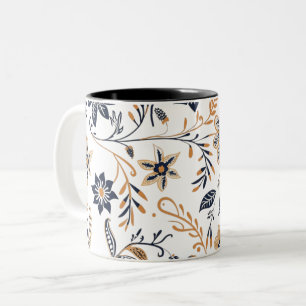 Bicolor Taza con elegante patrón floral azul y dorado