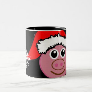 Bicolor Taza con emoji (emoticono) "CERDO DE NAVIDAD"