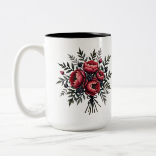 Bicolor taza con estampado floral rojo - el texto se puede