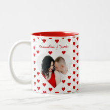 Taza con foto de corazón personalizada y nombres d