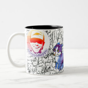 Bicolor Taza con garabatos del logo de RayRay