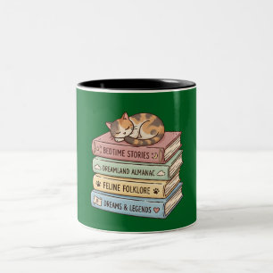 Bicolor Taza con gato lindo en libros