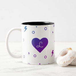 Bicolor Taza con gradiente de azul morado corazón y perno 