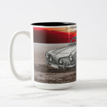 Taza con ilustración de coche estilo retro