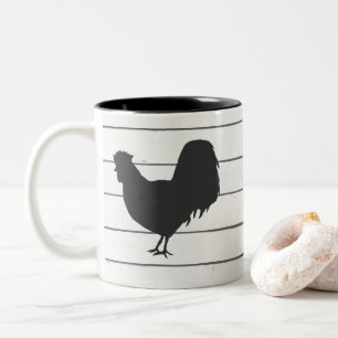 Bicolor Taza con ilustración de granja de gallos