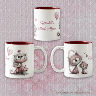 Bicolor Taza con Ilustraciones de Gatos Adorables