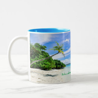 Bicolor Taza con la impresión interior y tropical azul