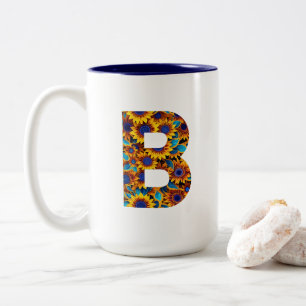 Bicolor Taza con la letra B y girasoles