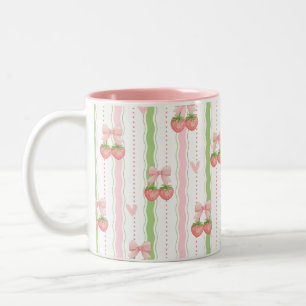 Bicolor Taza con lazo de fresa lindo rosa verde onda raya