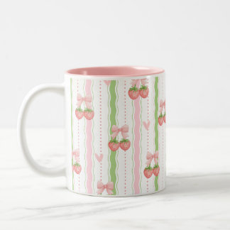 Bicolor Taza con lazo de fresa lindo rosa verde onda raya