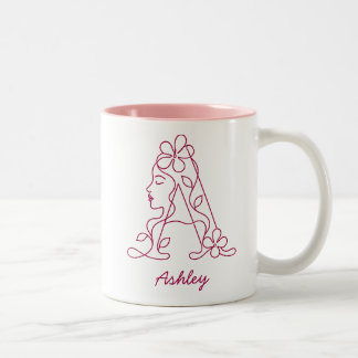 Bicolor Taza con letra A floral personalizada | Nombre per