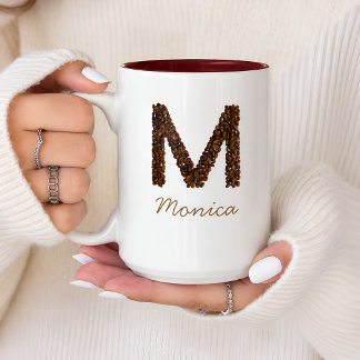 Bicolor Taza con letra M de monograma de grano de café Nom