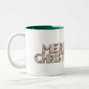 Bicolor Taza con letras en bloque de Origami Feliz Navidad