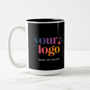 Bicolor Taza con logotipo de negocio personalizado negro