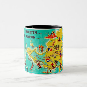 Bicolor Taza con mapa vintage de la isla de San Martín