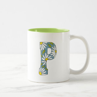 Bicolor Taza con margarita de letra P