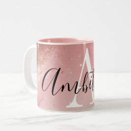 Bicolor Taza con monograma de brillo dorado rosa – Nombre 