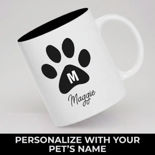 Bicolor Taza con monograma de pata y nombre personalizado
