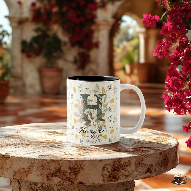 Bicolor Taza con Monograma Floral Boho Chic - Harper (Subido por el creador)
