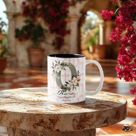 Bicolor Taza con monograma floral boho chic - Olivia