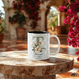 Bicolor Taza con monograma floral Boho Chic - Tessa