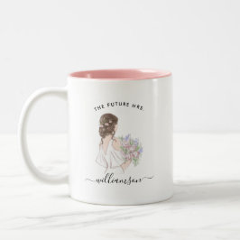 Bicolor Taza con nombre de futura Sra. Novia en monograma 