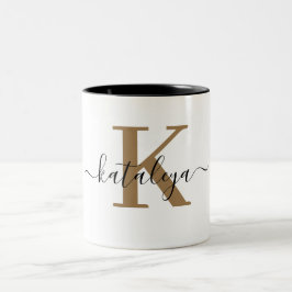 Bicolor Taza con nombre de monograma elegante en oro negro