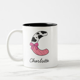 Bicolor Taza con nombre inicial personalizado | Vaca rosa 