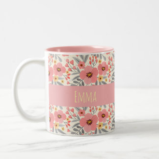Bicolor Taza con nombre personalizado de flores vintage el