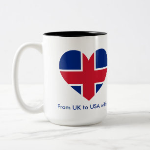 Bicolor Taza con nombre personalizado y corazón de bandera