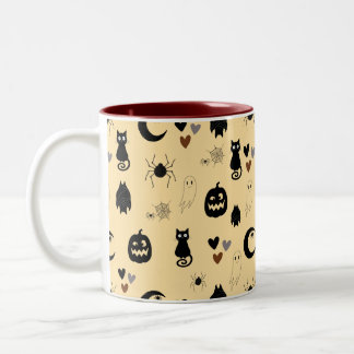 Bicolor Taza con patrón adorable de gato negro y calabaza 