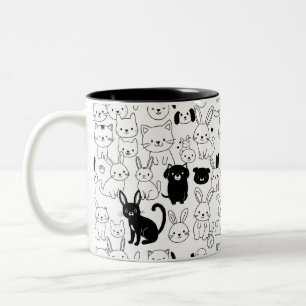Bicolor Taza con patrón de mascotas lindas