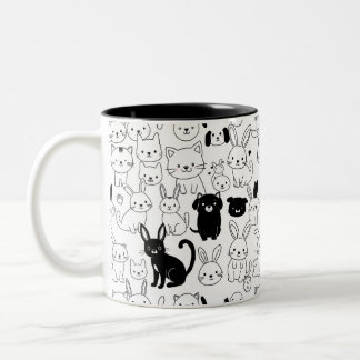 Bicolor Taza con patrón de mascotas lindas