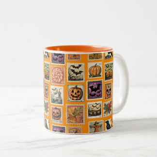 Bicolor Taza con patrón de sello postal de Halloween embru
